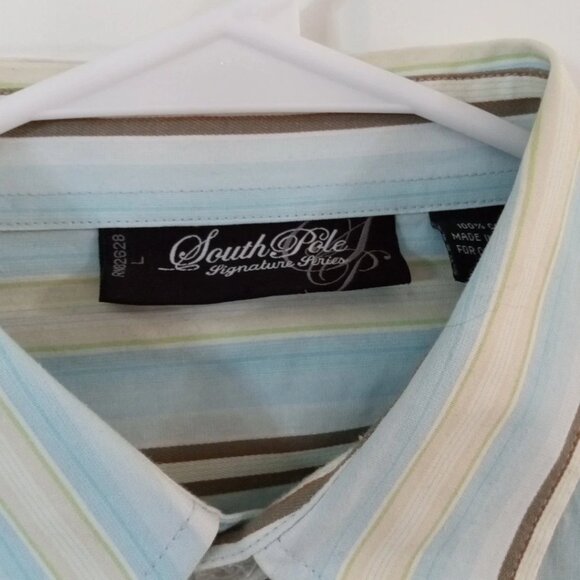 Vtg Southpole Shirt Mens Large Y2K 90s Light Blue Striped Oxford Casual Cotton - Picture 3 of 6